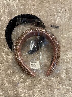 Rhinestone Padded Headband Set — Rose Gold and Black